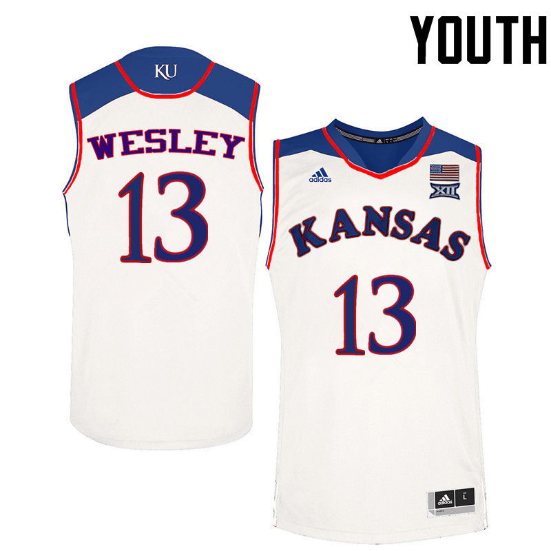 Youth Kansas Jayhawks #13 Walt Wesley College Basketball Jerseys-White